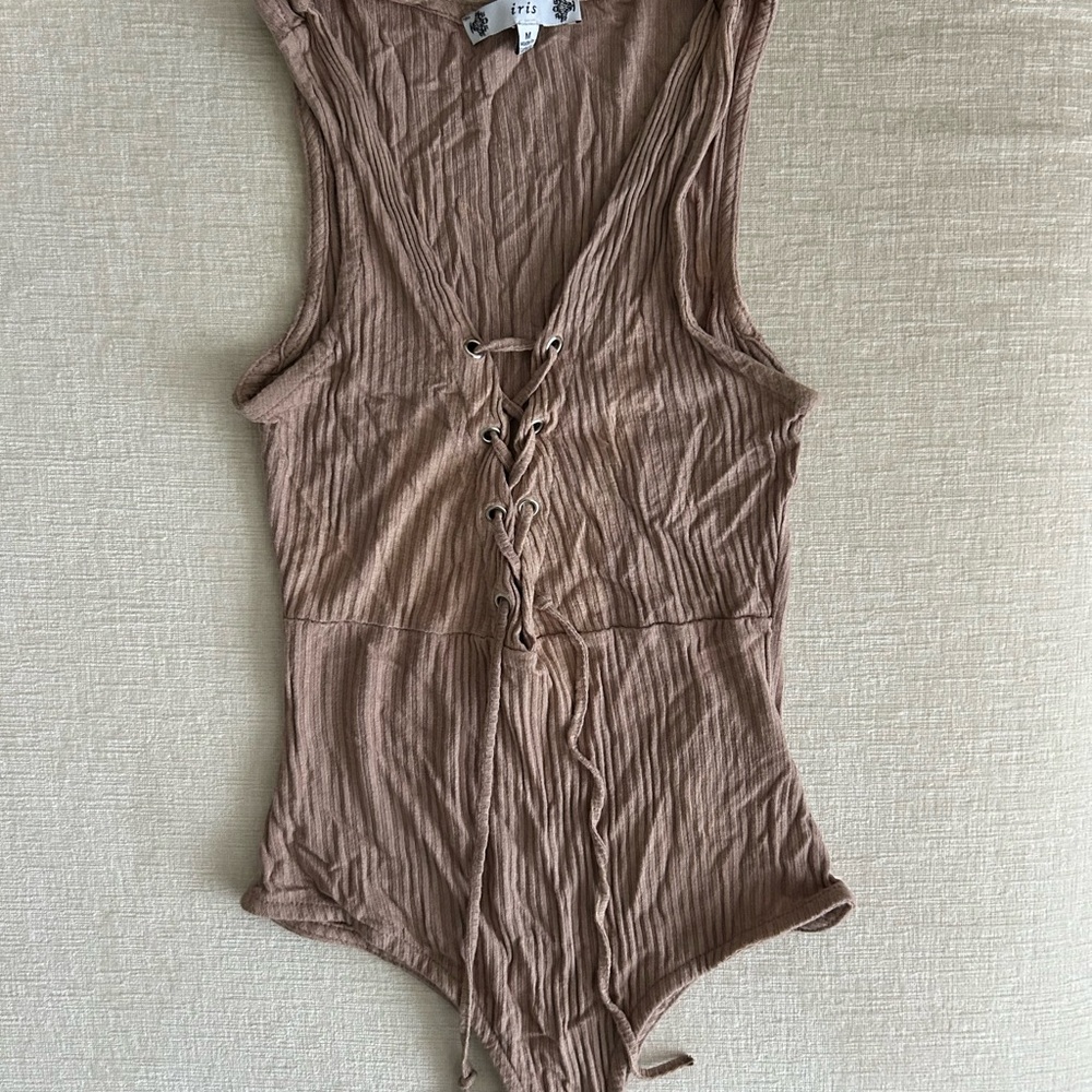 Brown Lace-Up Bodysuit